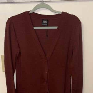 Zara Deep Red Button-Up Cardigan